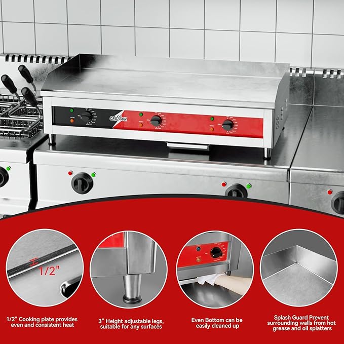 CROSSON 36"*16" Large Commercial Electric Countertop Griddle, Flat Top Heavy - Image 3