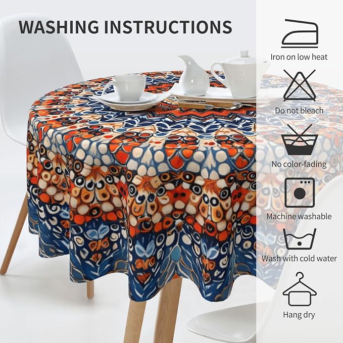 Bohemian Round Tablecloth Colorful Boho Bohemian Tablecloth 60 Inch Waterproof - Image 6