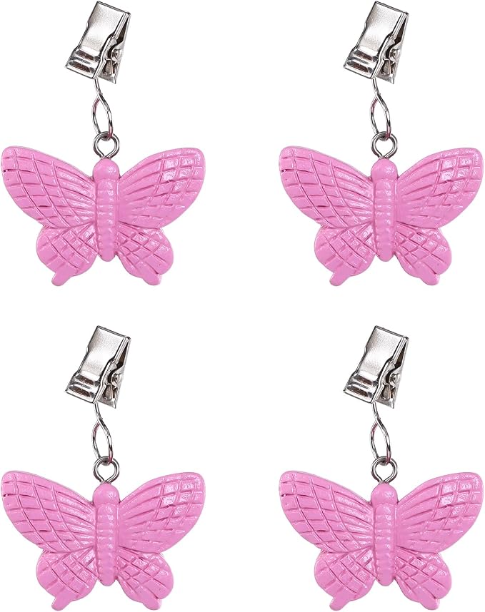 TwoFish Home Set of 4 Pink Butterfly Tablecloth Weights Clips Pink Butterfly by TwoFishHomeFashionLLC