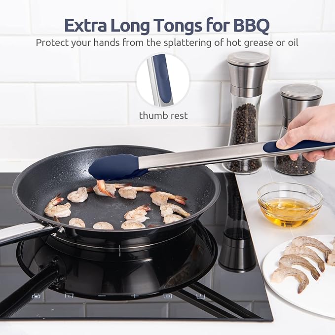 Locking Grilling Tongs, 16-Inch with Silicone Tips, Midnight Blue