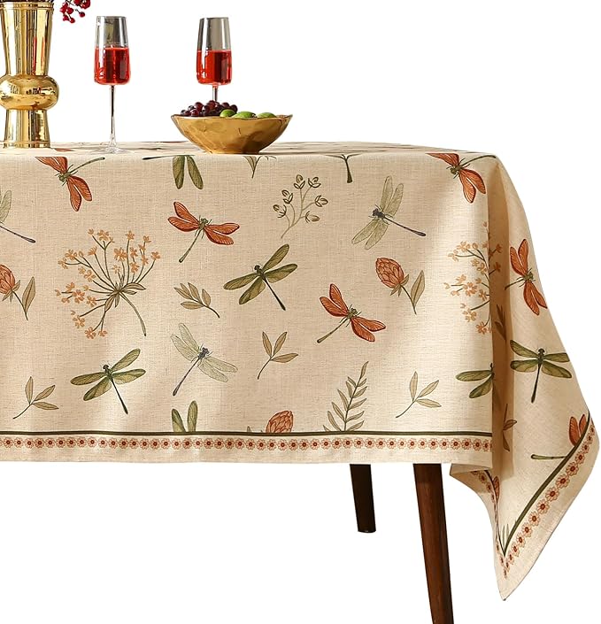 ISAENNE Designer Floral Linen Long Rectangle Tablecloth, French Off White by Isaennehomedecoration