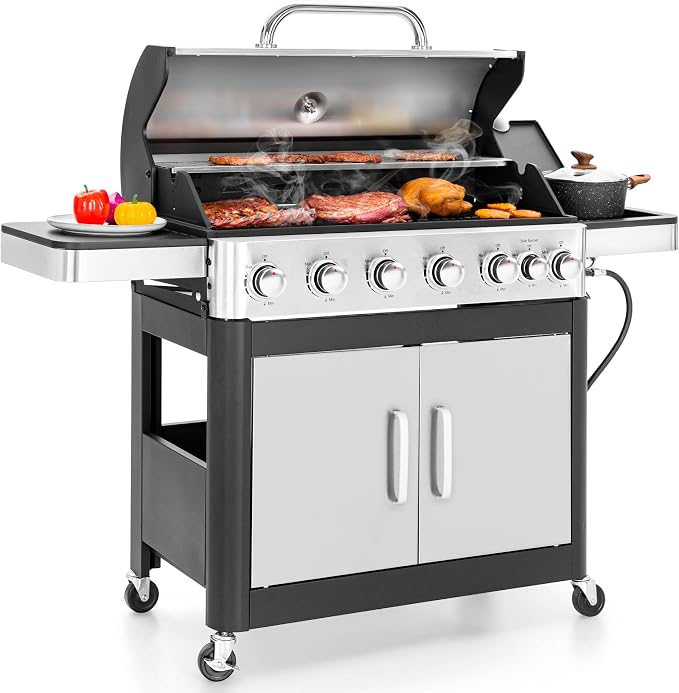 MFSTUDIO 6-Burner Propane Gas Grill, Stainless Steel BBQ Grill by MFSTUDIO