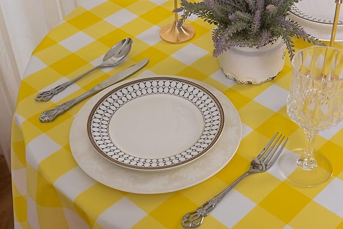 2 Pack Waterproof Polyester Fabic Round Checkered Tablecloth，60 Outdoor Table - Image 4