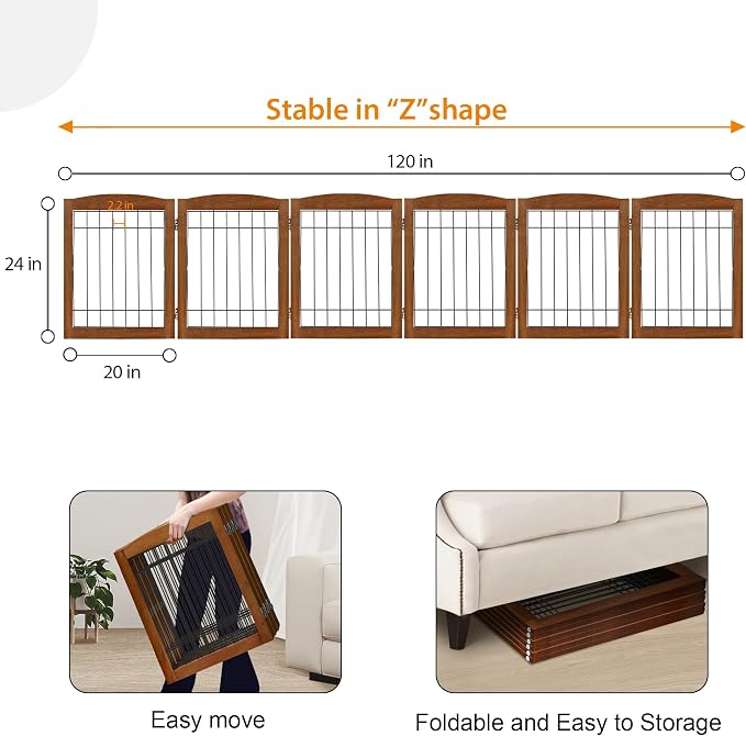 LZRS 6-Panel Extra Wide Wooden Freestanding Dog Gate: Foldable Solid Wood and - Image 5