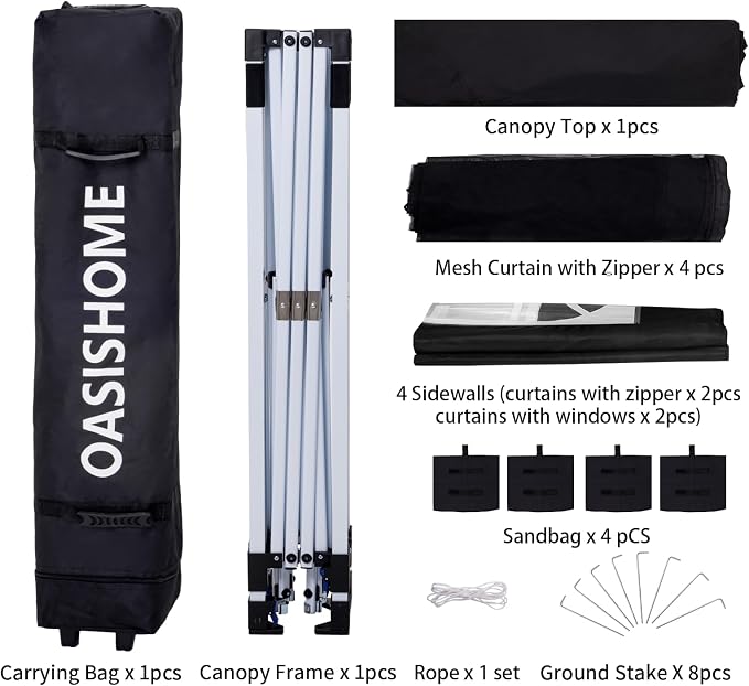 OASISHOME Pop-up Gazebo Instant Portable Canopy Tent 10'x10', - Image 3