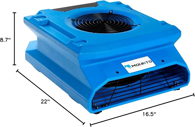 MOUNTO 1/4 HP 1200 CFM Low Profile Air Mover, 2-Speed Carpet Dryer Floor Fan - Image 10