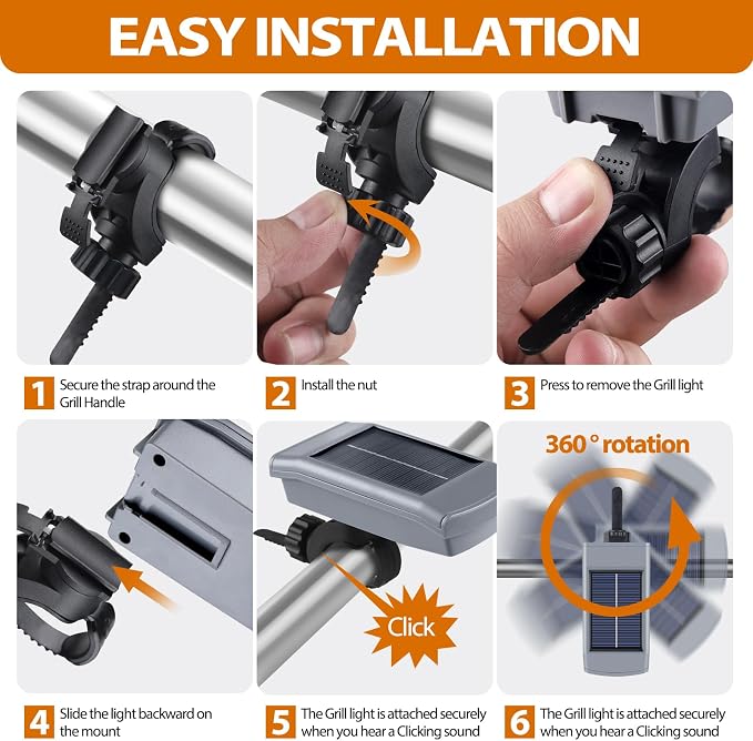 Grill Light for Outdoor Grill, Solar Rechargeable 400Lumens&360° Rotation BBQ - Image 4