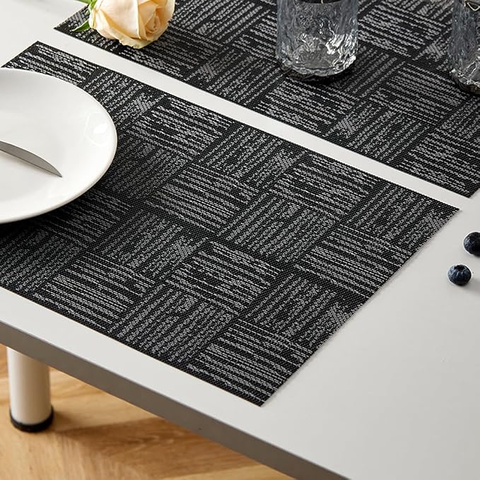 Black Placemats Set of 6, Plastic Vinyl 18" x 12" Place Mats - Image 6