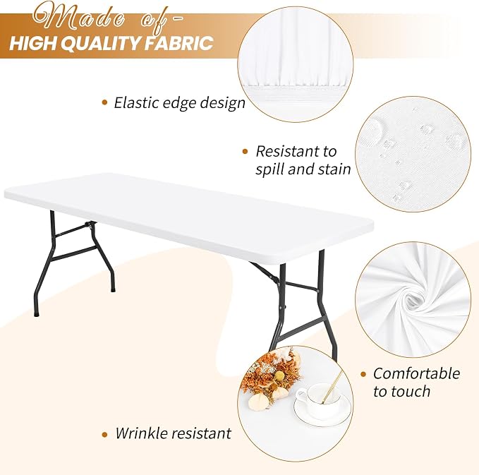 10 Pack Stretch Fabric Table Top Cap Cover, fits 8Ft Tables, Spandex Table - Image 3