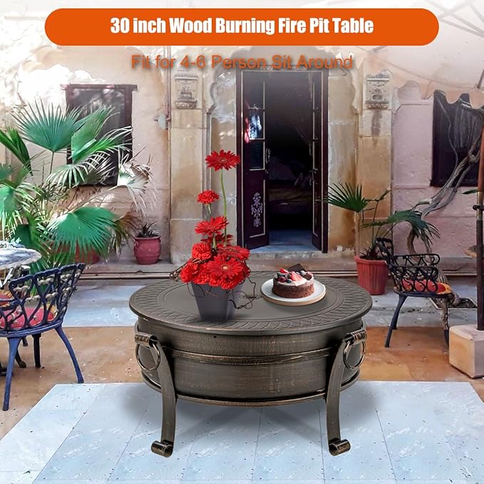 36 Inch Fire Pit with Grill & Lid, Fireplace & Round Table & BBQ 3 in 1 Fire Pit - Image 3