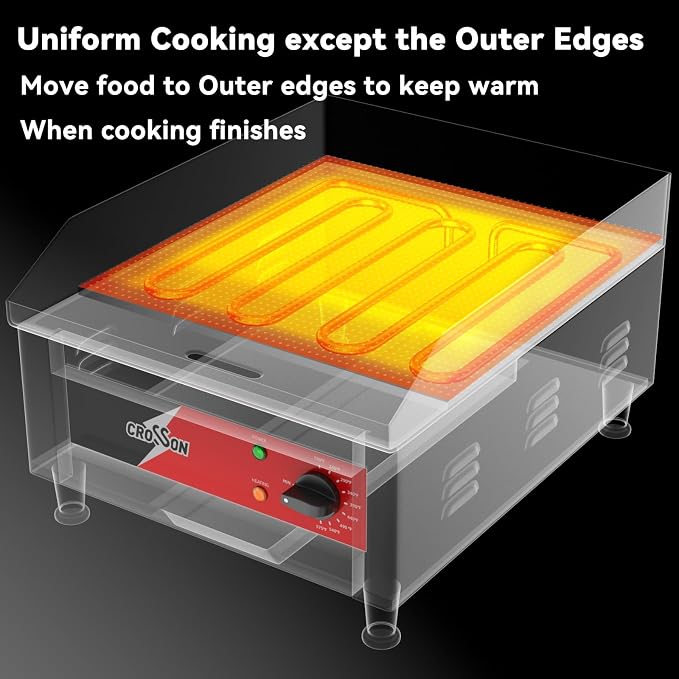 CROSSON 16"*16" Commercial Electric Countertop Griddle, Flat Top Griddles - Image 4