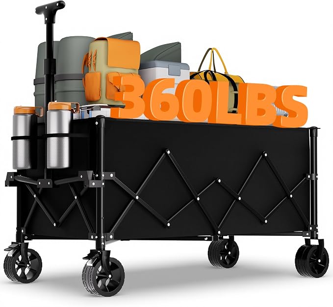 Favoyard Extra Large Collapsible Wagon Carts Foldable 220L & 360LBS Folding by OutdoorFurnitureAccessories