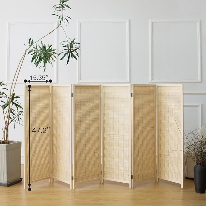 6 Panel Short Room Divider Screen, Small Bamboo Panel Divider - Image 2