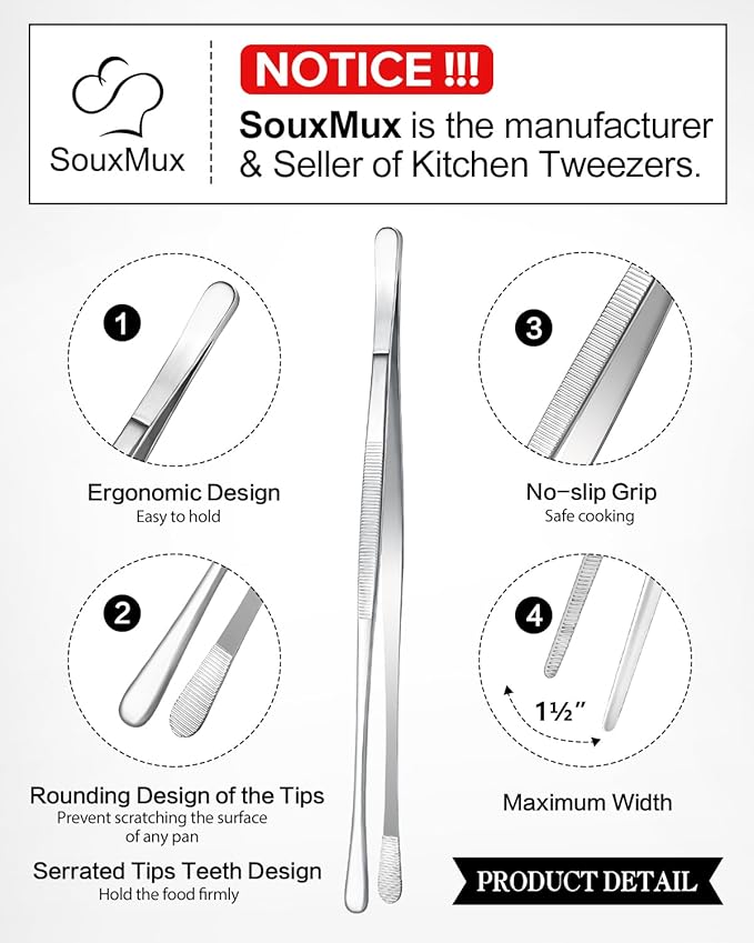 Tongs Set of 2, 10-Inch Stainless Steel with Serrated Tips
