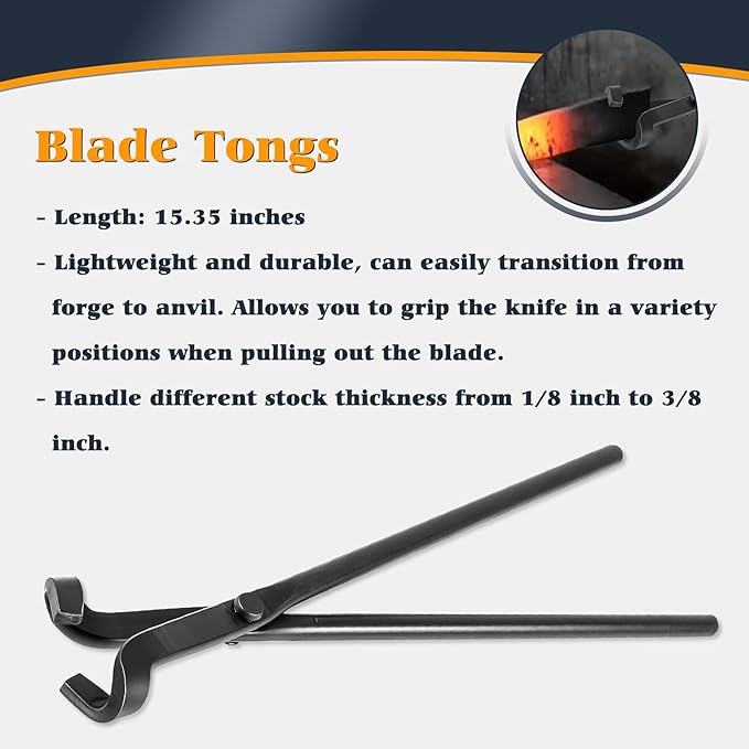 Tongs Set, 5-Piece Black Steel with V-Bit and Wolf Jaw