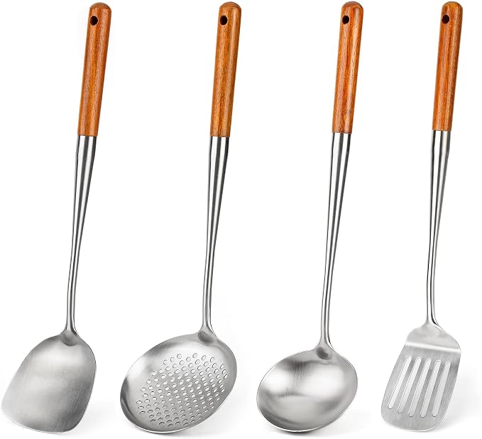FJNATINH 17inch Wok Spatula and Ladle, Skimmer Spoon, Slotted Turner Spatula by HOMEKITCHENTOOL