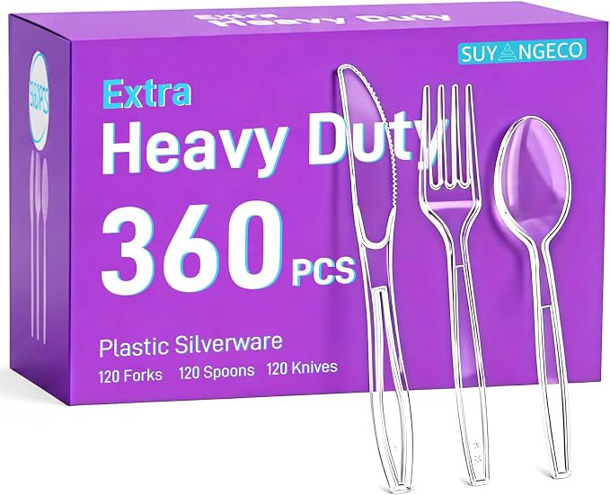 360 Count Clear Plastic Forks Spoons Knives Bulk Heavy Duty Plastic Silverware by Suyangeco