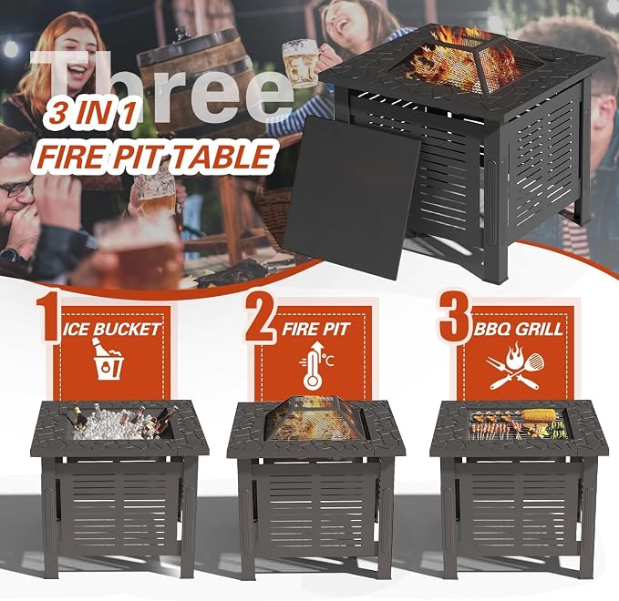 U-MAX Fire Pit Table, 30 Inch Wood Burning BBQ Grill Firepits, Metal Fireplaces - Image 5