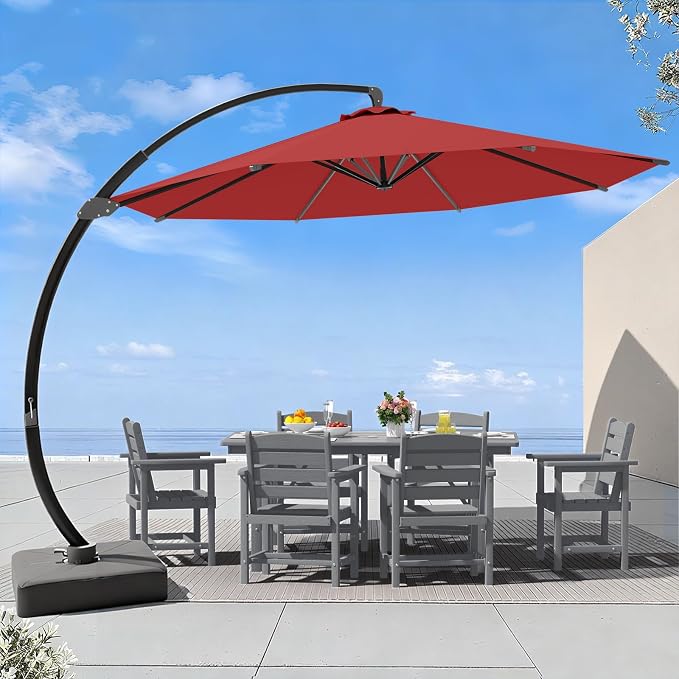 7 Piece Patio Dining Set with 11ft Patio Umbrella, 7 Gray Outdoor HDPE Dining by Unknown