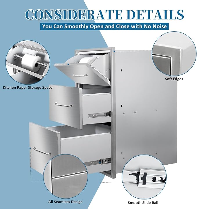 Outdoor Kitchen Drawers with Paper Towel Holder 17"Wx30"Hx20"D Flush Mount - Image 4