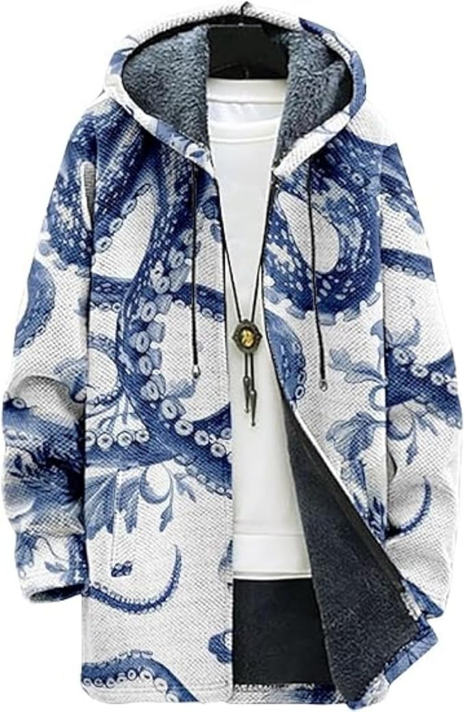 Men's Hooded Sweater Coat Knit Fleece Lined Long Cardigan Jacket by Unknown