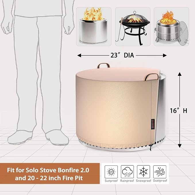 QH.HOME Fire Pit Cover Round for Solo Stove Bonfire 22", Strong Tear Resistant - Image 2