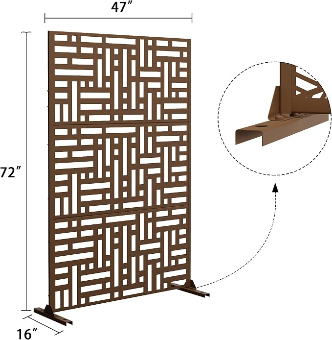Metal Privacy Screen Outdoor 72" H×47" W, Freestanding Decorative Privacy Screen - Image 2