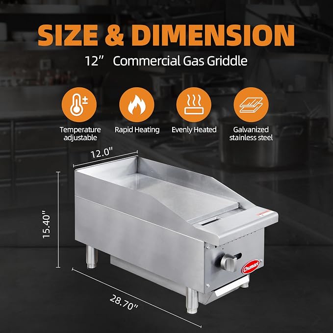 12" Commercial Countertop Griddle, Single Burners Gas Griddle, 30000 BTU Output - Image 6