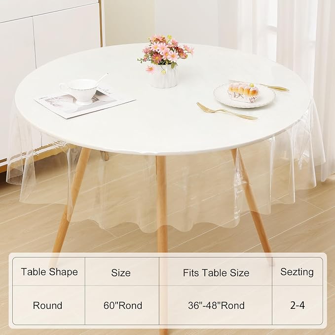 Smiry Round Table Cloth 60 Inch, Waterproof Wipeable Vinyl Tablecloths Protector - Image 8