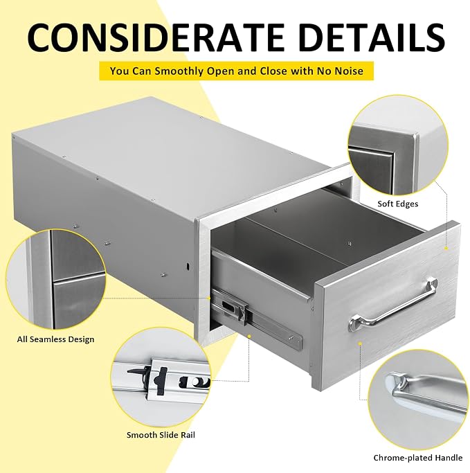 Outdoor Kitchen Drawers 14" W x 8.5" H x 23" D Flush Mount Single BBQ Drawers - Image 4