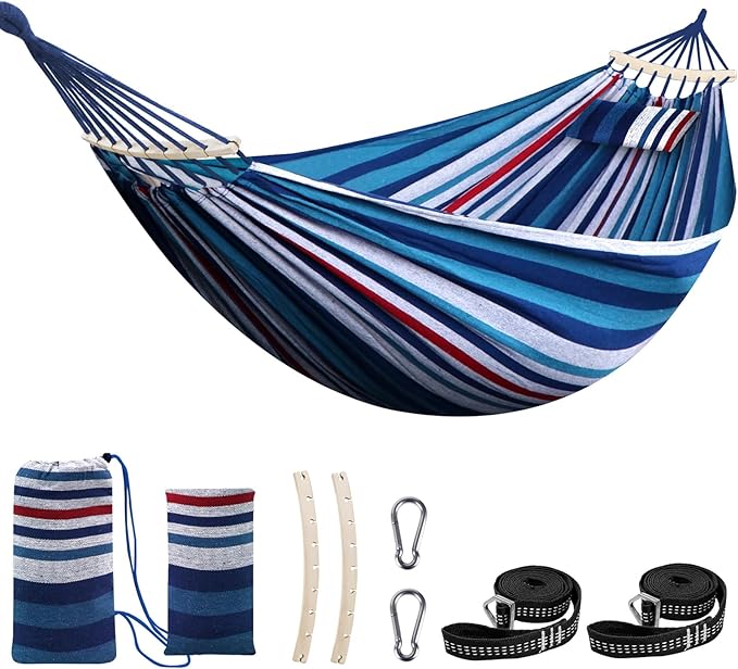Hammocks with Spreader Bars, Detachable Pole and Cotton Stripes