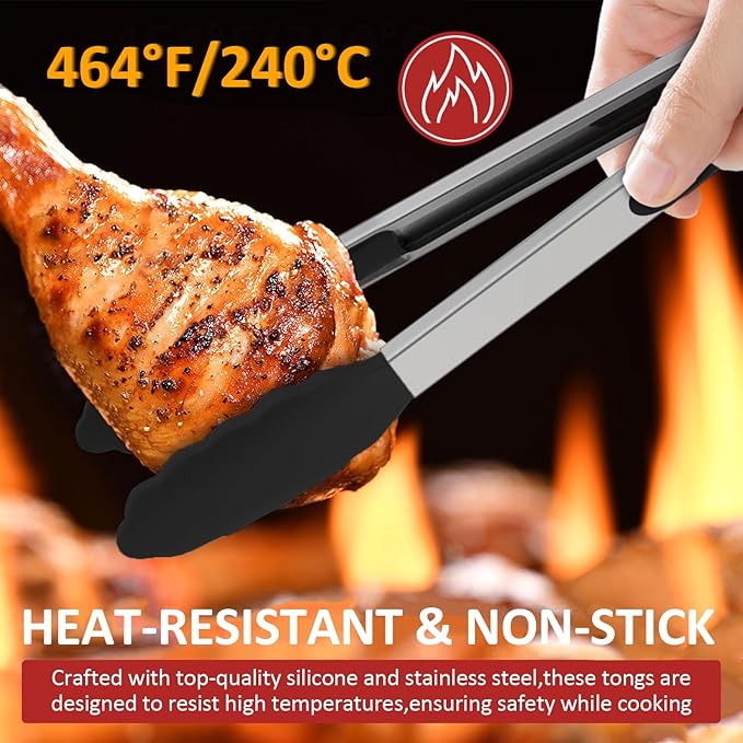 Silicone Cooking Tongs Set of 9 in 7, 9 and 12 Inch Sizes