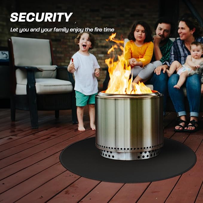 Grill Pad Floor Mat, 48-Inch Round Fireproof Fiberglass, Black