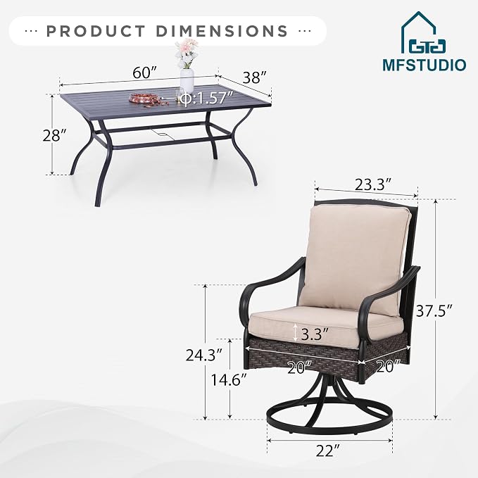 MFSTUDIO 7 Piece Patio Dining Sets - Image 9