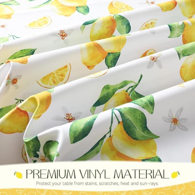 Romanstile Summer Rectangle Plastic Tablecloth, 100% Waterproof Oil-Proof Lemon - Image 4