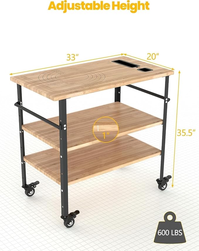 DEXSO 38x20x6.5in Bamboo Pizza Oven Table - Image 5