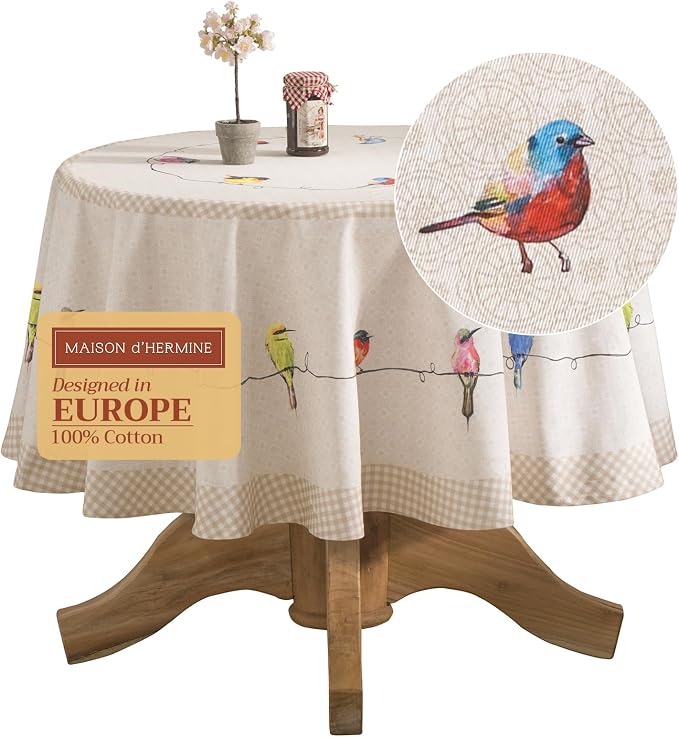 Maison d' Hermine Table Cloth Round Table 100% Cotton 69 Inches Tablecloth by MaisondHermine