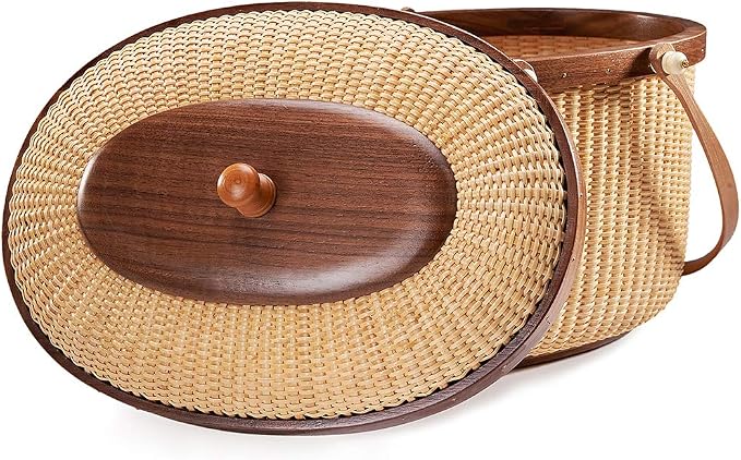 Nantucket Style Basket Picnic Basket Rattan Handmade Products Woven Sewing - Image 6