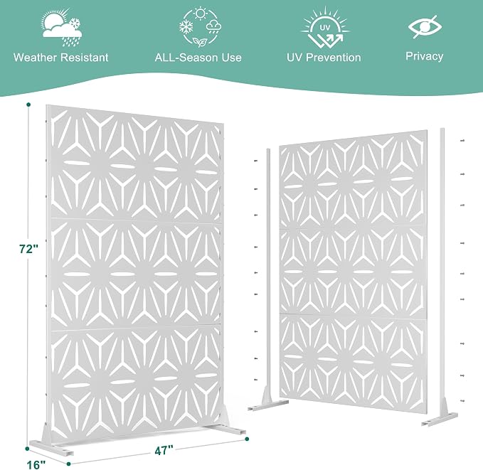 Metal Privacy Screen for Outdoor & Indoor Use, Free Standing Privacy Screen for - Image 3