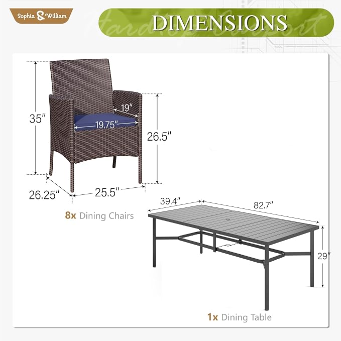 Sophia & William 9 Pieces Patio Dining Set - Image 7