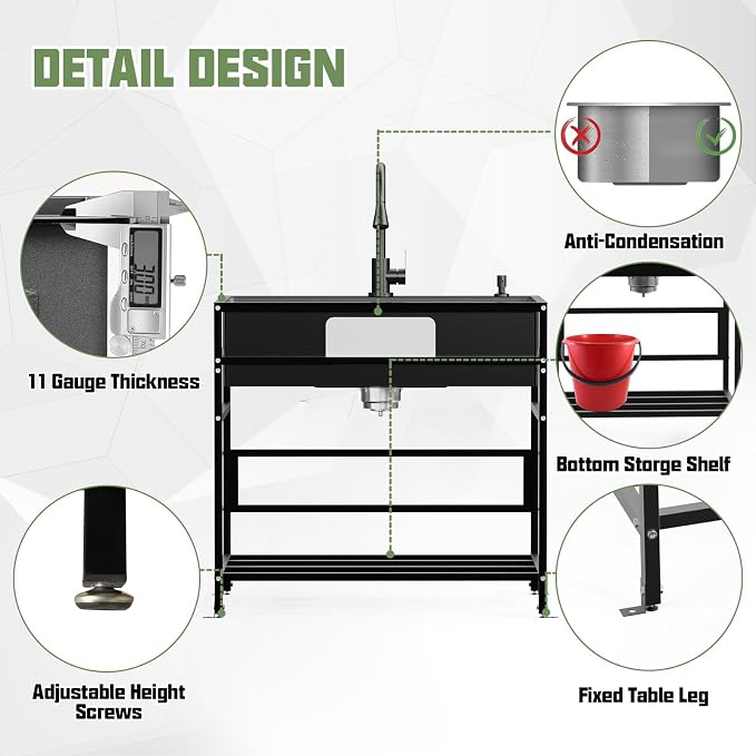 Black 33x19 Inch Freestanding Utility Sink-Stainless Steel Laundry Sink - Image 6