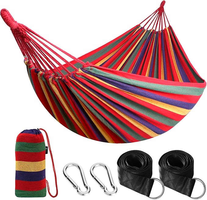 Hammock in Red Cotton with 660 lb Capacity and Anti-Rollover Design