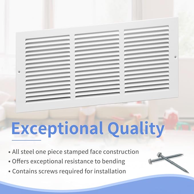 18"W x 8"H Steel Return Air Grille, Air Return Vent Cover - Image 2