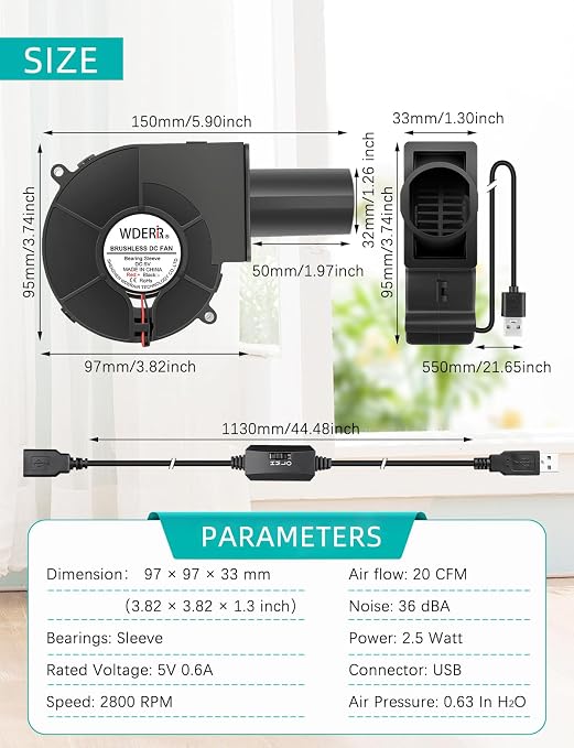 97mm x 33mm USB Centrifugal 5V Air Blower Brushless Fan - Image 6