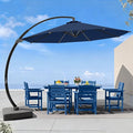 7 Piece Patio Dining Set with 11ft Patio Umbrella, 7 Navy Outdoor HDPE Dining by Unknown
