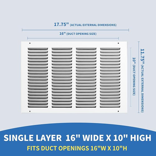 16x10 Return Air Grille, Air Return Vent Cover, AC Vent Cover, Cold Air Return - Image 2