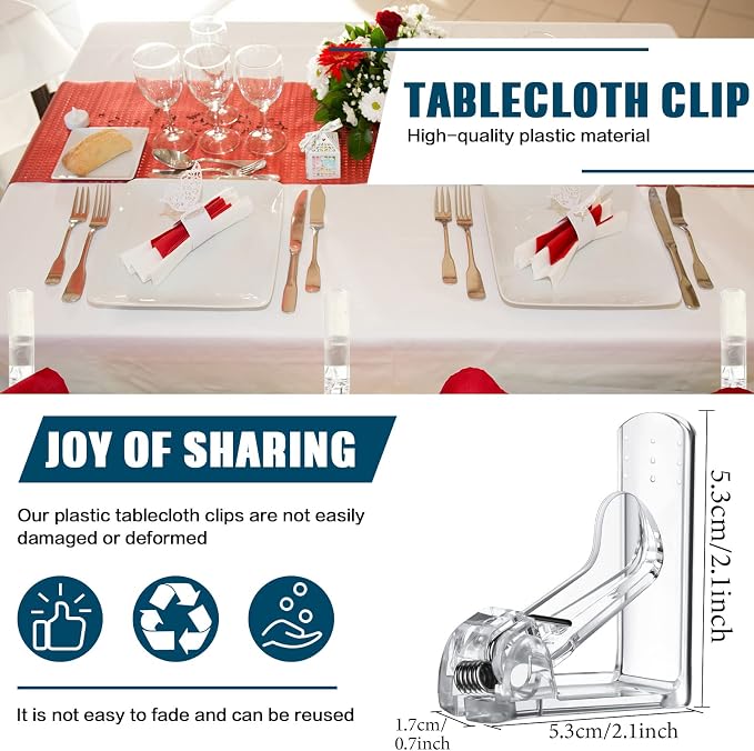 Jetec 36 Pieces Clear Tablecloth Clips Plastic Loaded Table Cover Holder Clamps - Image 2