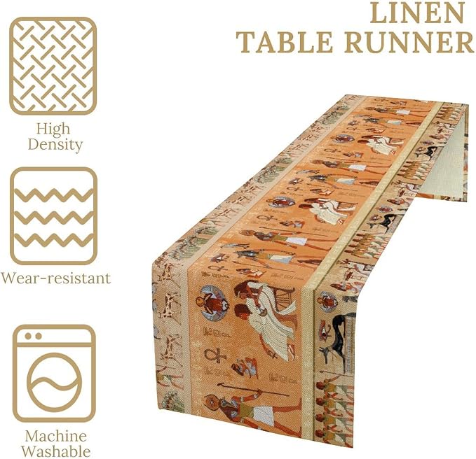 Ancient Table Runner, Mythology Egyptian Gods Pharaohs Antique Golden - Image 6