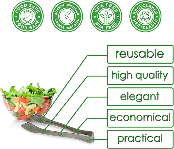 Serving Tongs 8.5-Inch Plastic Silver with Ergonomic Grip