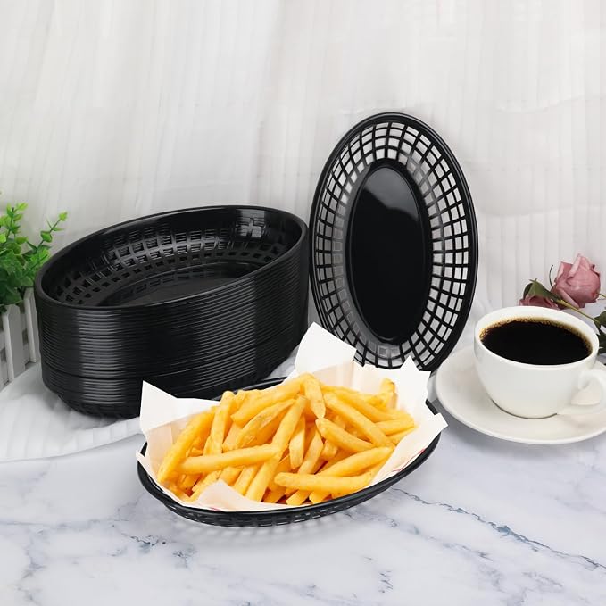 80 Pcs 9 x 5.7 Inch Reusable Oval Fast Food Baskets, Sturdy Plastic Serving - Image 4